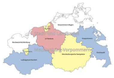 Mecklenburg-Batı Pomerania kentsel ve idari bölgesini görselleştirme. Renkli Arkaplan.