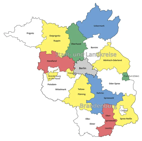 Απεικόνιση Της Αστικής Και Διοικητικής Περιφέρειας Του Βρανδεμβούργου Χρωματισμένο Φόντο — Διανυσματικό Αρχείο