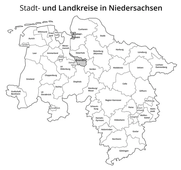 Wizualizacja Dzielnicy Miejskiej Administracyjnej Dolnej Saksonii Białe Tło — Wektor stockowy