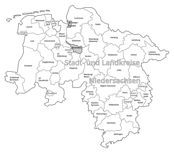 Wizualizacja Dzielnicy Miejskiej Administracyjnej Dolnej Saksonii Białe Tło — Wektor stockowy