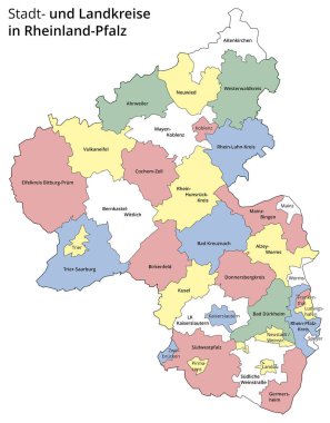 Rhineland-Palatinate kentsel ve idari bölgesini görselleştirme. Renkli Arkaplan