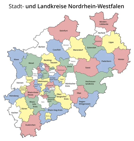 Wizualizacja Dzielnicy Miejskiej Administracyjnej Nadrenii Północnej Westfalii Kolorowe Tło — Wektor stockowy