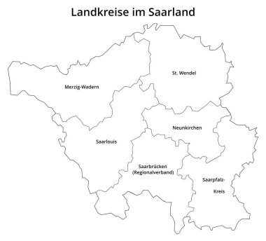 Saarland 'ın idari bölgesini gözünde canlandır. Beyaz Arkaplan.
