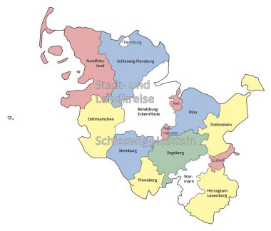 Holstein-Holstein eyâletinin kent ve idari bölgesini görselleştirme. Renkli Arkaplan.