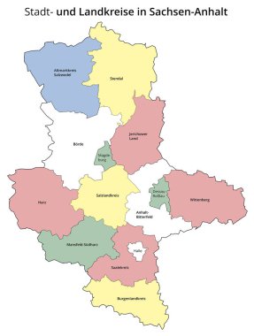 Saksonya-Anhalt kentsel bölgesi ve idari bölgesini görselleştirme. Renkli Arkaplan.