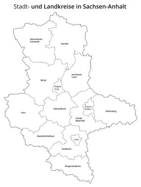 Saksonya-Anhalt kentsel bölgesi ve idari bölgesini görselleştirme. Beyaz Arkaplan.