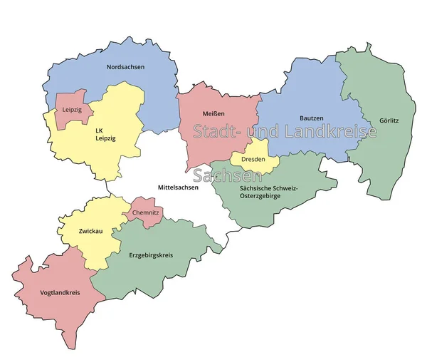 Απεικόνιση Της Αστικής Και Διοικητικής Περιφέρειας Της Σαξονίας Χρωματισμένο Φόντο — Διανυσματικό Αρχείο