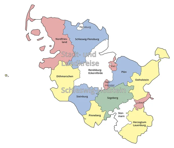 Visualisering Stadsdelen Och Förvaltningsdistriktet Schleswig Holstein Färgad Bakgrund — Stock vektor