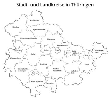 Thüringen 'in kentsel ve idari bölgesini gözünde canlandır. Beyaz Arkaplan.