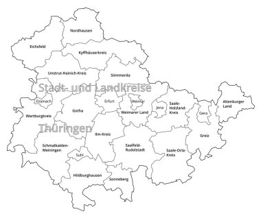 Thüringen 'in kentsel ve idari bölgesini gözünde canlandır. Beyaz Arkaplan.