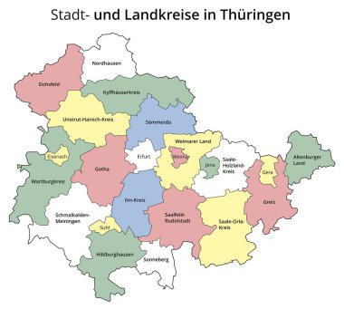 Thüringen 'in kentsel ve idari bölgesini gözünde canlandır. Renkli Arkaplan.