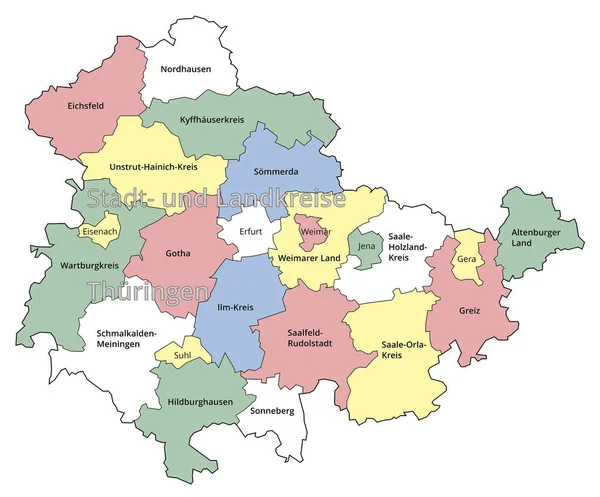 Απεικόνιση Της Αστικής Και Διοικητικής Περιφέρειας Της Θουριγγίας Χρωματισμένο Φόντο — Διανυσματικό Αρχείο