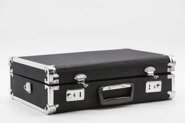 Black Retro Briefcase Lightly Put White Background — Stock Photo, Image