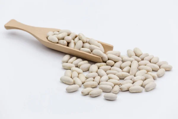 Wooden Pallet Has White Bean Well Front All White Background — 스톡 사진