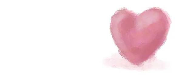 Coração Rosa Escova Tinta Aquarela Isolado Branco Layout Horizontal — Fotografia de Stock