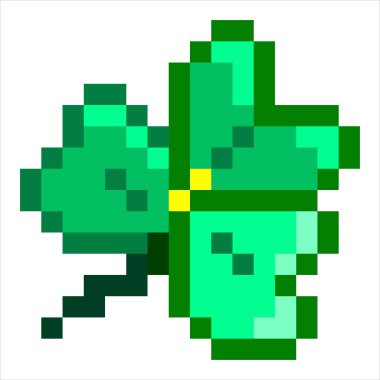 Yonca ikon vektör pikseli sanatı. Küçük yeşil folyo bitkisi, düzenlenebilir