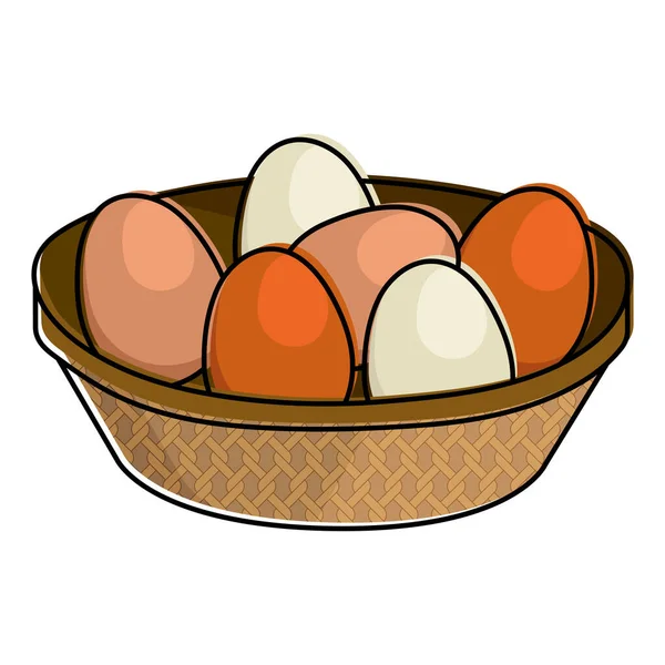 Easter Eggs Wicker Basket Traditional Food Outline Vector Illustration — Stock Vector
