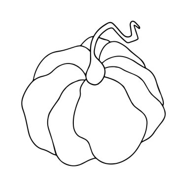 Beyaz arkaplan vektör illüstrasyonunda el yapımı balkabağı çizgisi izole edilmiş. Çocuk vektörü için sonbahar sezonu balkabağı sebze boyama sayfası