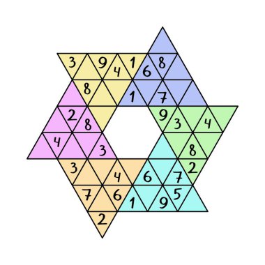 Çocuk vektör illüstrasyonu için yıldız sudoku oyunu. Çocuklar için eğitici sayı bulmacası yazdırılabilir sayfa