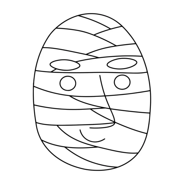 Múmia desenhada à mão bonito página de coloração para crianças ilustração vetorial. engraçado múmia monstro preto contorno branco isolado para festa de Halloween — Vetor de Stock