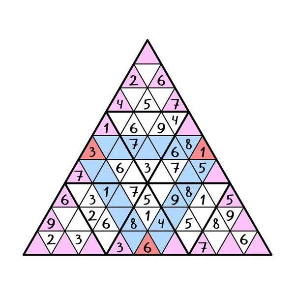 Grand triangle sudoku avec 1-9 nombre illustration vectorielle colorée — Image vectorielle