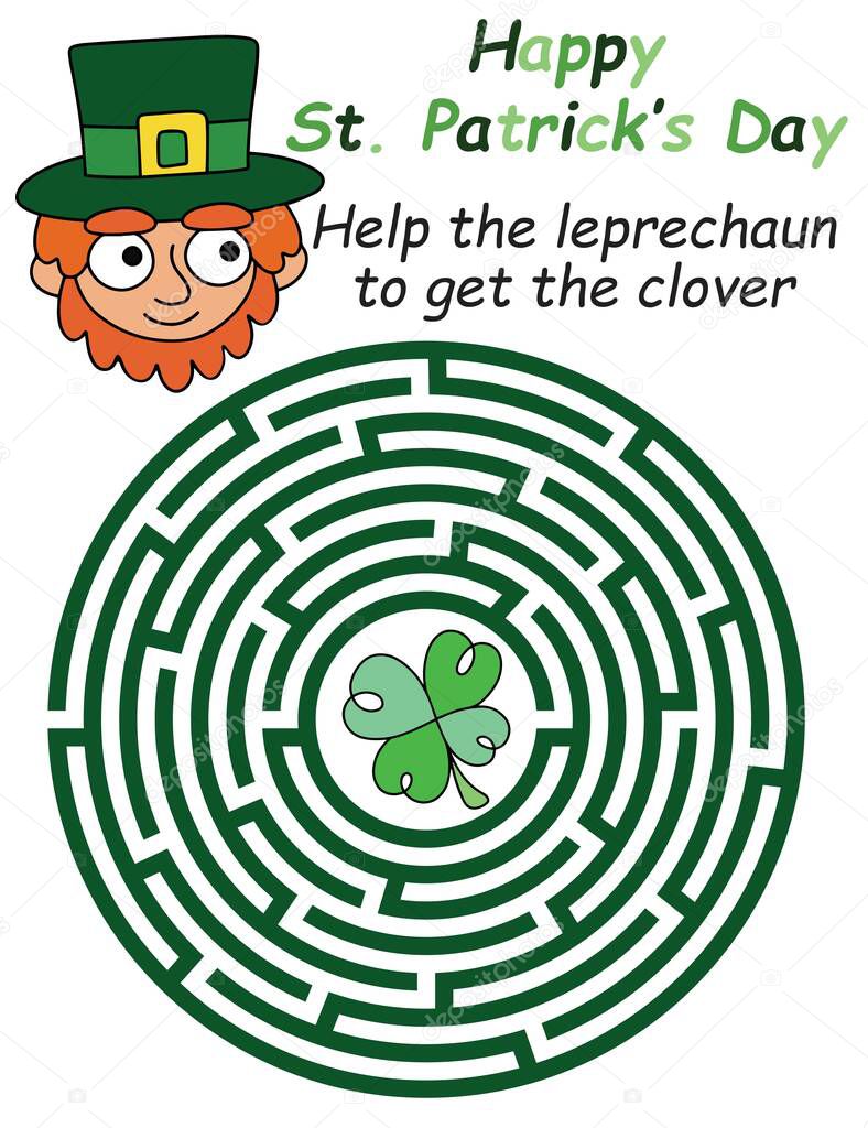 Happy St Patrick Day labyrinth for children vector illustration
