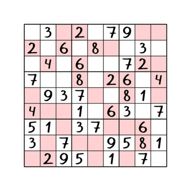 Çocuklar için çift-garip sudoku renkli sayı bulmacası. Tam sudoku - beyaz hücreleri tek sayılara, pembe hücreleri de çift sayılara göre yerleştirin. Çocuklar için eğitim etkinliği sayfası
