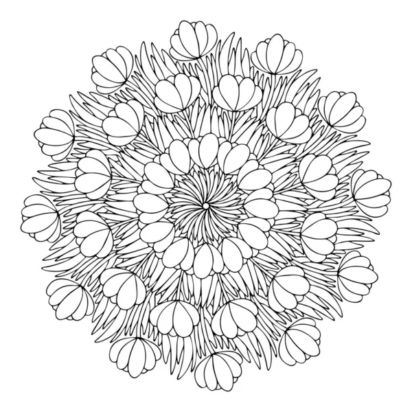 Crocus Λουλούδια Μαντάλα Απόθεμα Διανυσματική Απεικόνιση Νωρίς Την Άνοιξη Λουλούδια — Διανυσματικό Αρχείο