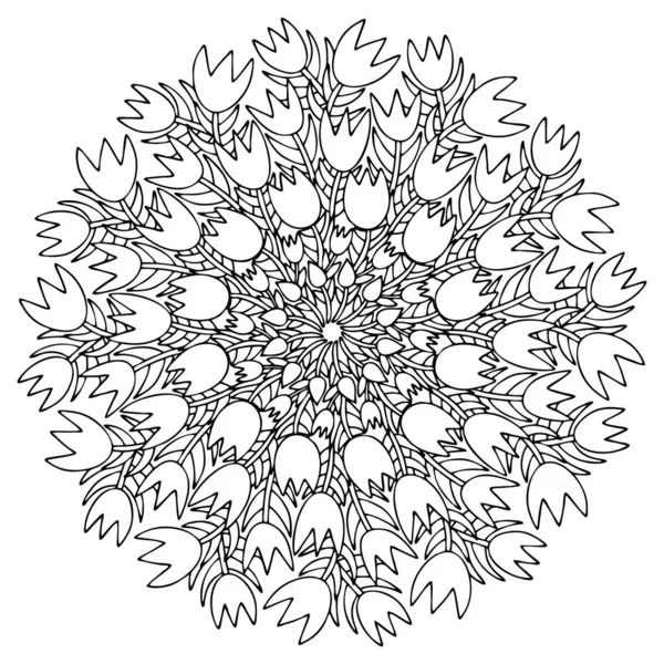 Ανθισμένες Τουλίπες Μαντάλα Απόθεμα Διανυσματική Απεικόνιση Άνοιξη Σεζόν Floral Mandala — Διανυσματικό Αρχείο