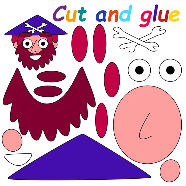 Cut Glue Cartoon Pirate Colorful Printable Activity Page Kids Vector — Stock Vector