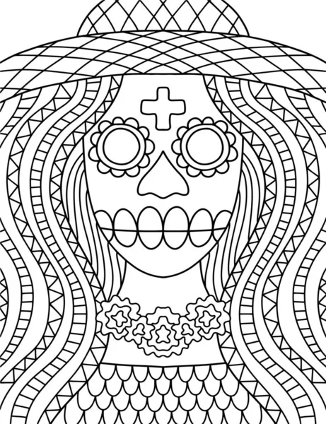 Dia Muertos Página Coloração Esqueleto Para Adultos Ilustração Stock Vector — Vetor de Stock