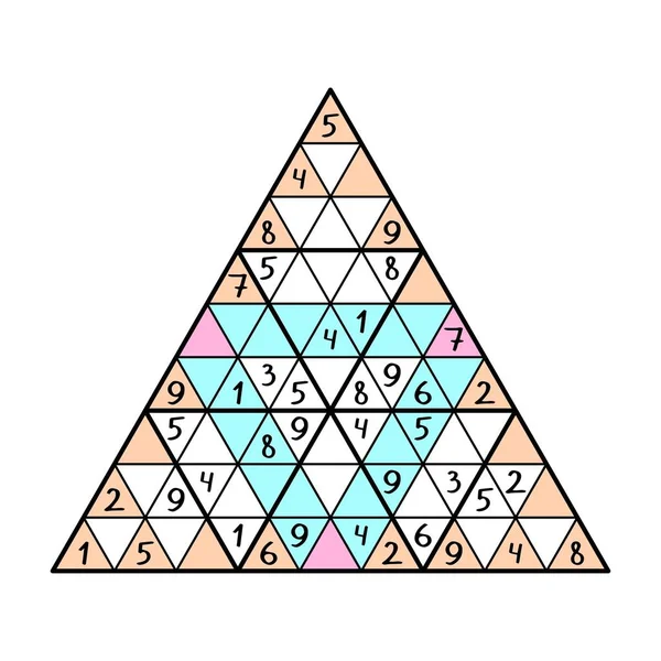 Puzzle Numérique Logique Illustration Vectorielle Colorée Inhabituelle Sudoku Triangulaire Remplissez — Image vectorielle