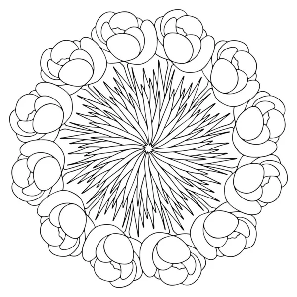 Jolies Fleurs Pivoine Mandala Illustration Vectorielle Stock Coloriage Printanier Mandala — Image vectorielle