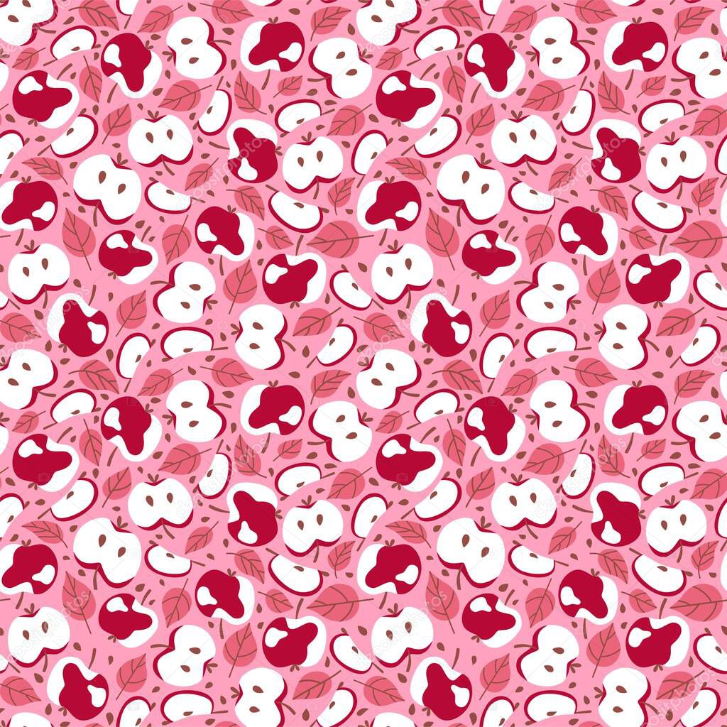 Cute apples pink seamless pattern vector illustration