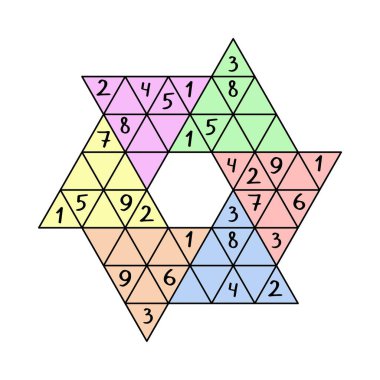 Beyaz vektör çiziminde izole edilmiş renkli yıldız sudokusu