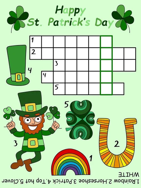 Happy St Patricks Day křížovka hra v anglickém vektoru ilustrace — Stockový vektor