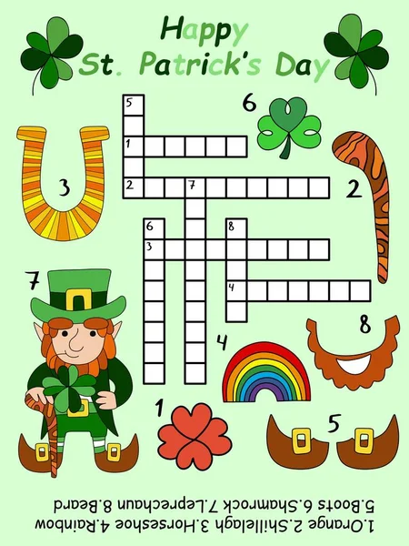 Happy St Patricks Day crossword pro děti v anglické vektorové ilustrace — Stockový vektor