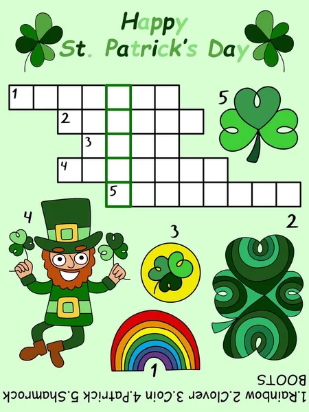 Crucigrama del día de San Patricio para niños en la ilustración vector Inglés — Vector de stock