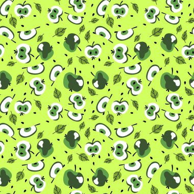 Yeşil elma vektörlü yeşil dikişsiz desen