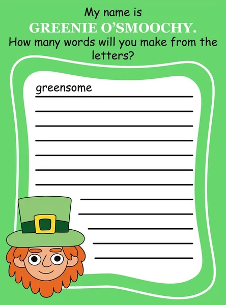 Anagram word game activity page in English for Patricks day vector illustration — Διανυσματικό Αρχείο
