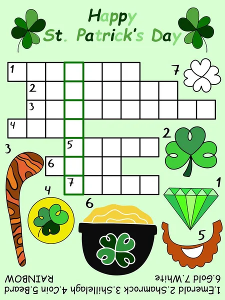 Mots croisés de la St Patricks Day avec une réponse pour les enfants illustration vectorielle — Image vectorielle