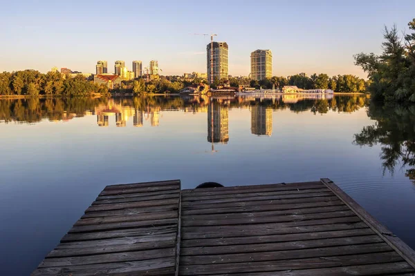 Dawn Floden Dnepr Soluppgång Dnipro Stad Ukraina — Stockfoto