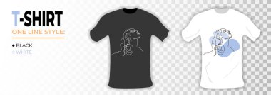 T-shirt mockup with woman one line face. One line art minimalistic. Abstract poster with minimal woman face and beauty hair, one line drawing style. vector T-shirt mockup with woman one line face. One line art minimalistic. Abstract poster with minimal woman face and beauty hair, one line drawing style. vector