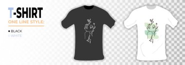 T-shirt mockup with woman one line face. One line art minimalistic. Girl with different plant, line drawing. Line face illustration, woman with flower on had. vector T-shirt mockup with woman one line face. One line art minimalistic. Girl with different plant, line drawing. Line face illustration, woman with flower on had. vector