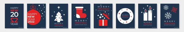 Farklı tatil eşyalarıyla dolu minimalist bir poster. Noel ağacı, mumlar, oyuncak, çelenk, hediye. Tebrik kartı, davetiye, kapak, takvim vesaire için tatil tasarımı.