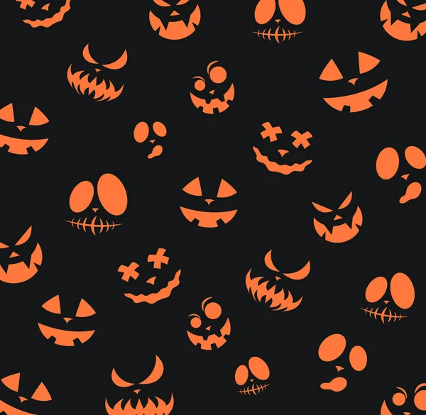 Halloween Pattern Emotion Orange Face Pumpkins Black Background Different Face — Stock Vector