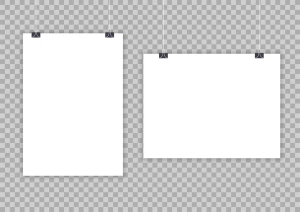 Белые Пустые Плакаты Висящие Папках Бумажная Страница Лист Стене Векторный — стоковый вектор