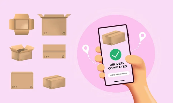 Render Online Delivery Phone Concept Fast Respond Delivery Package Shipping — стоковый вектор