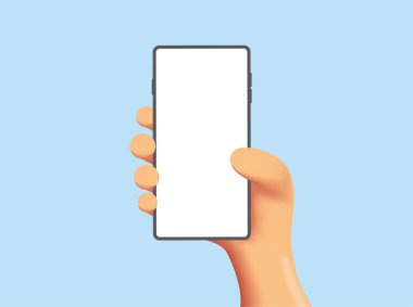 Cep telefonu boş ekran, telefon motifi, dokunmatik ekranda uygulama tutan şirin bir el..