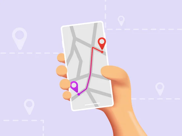 Cartoon Hand Holding Phone Map Screen Mobile Gps Navigation Icon — Stockvektor